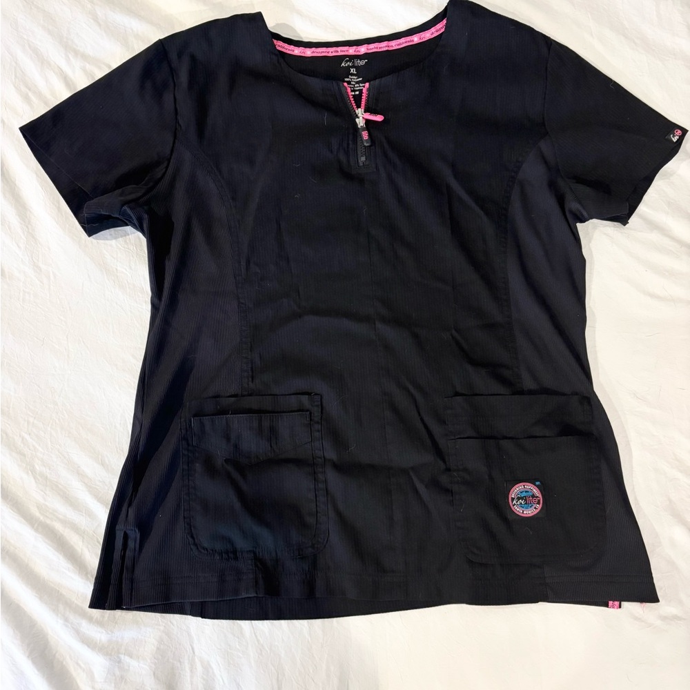 Koi Black and Pink Short Sleeve Top